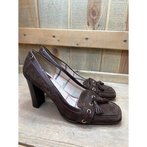 Coach Leatherware Brown Suede & Leather Tassel Heels Size 8.5